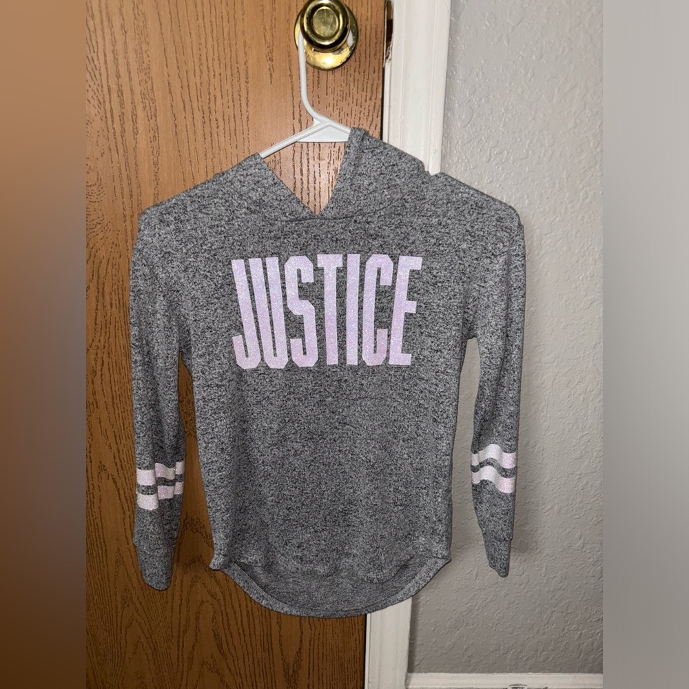 Gray sparkle justice sweatshirt with hoodie.